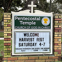 Church Sign for Pentecostal Temple Church of God in Christ
