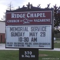 Church Sign for Ridge Chapel Church of the Nazarene