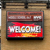 School Sign for Brownsville Collaborative Middle School A and T